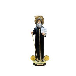 Saint Benedict Figurine With Golden Halo & Staff Religious Décor 18" Height